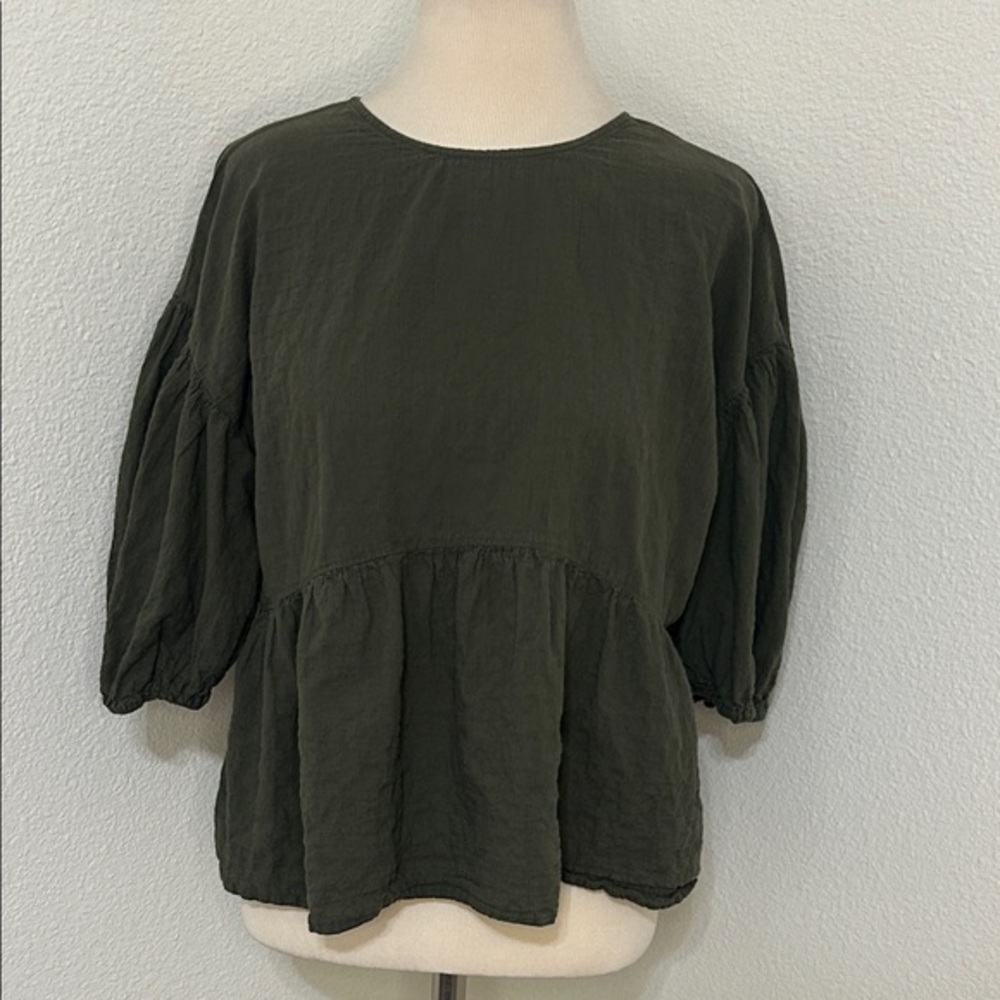 A New Day Women's Olive Green Peplum Top Fall Autumn M Medium